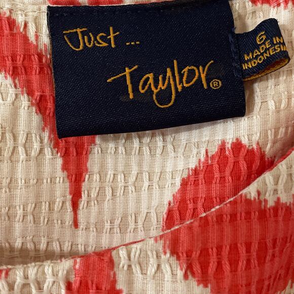 JUST TAYLOR Women's 6 Sleeveless Fit Flair DRESS Jacquard Fabric ORANGE Ivory - Picture 6 of 15